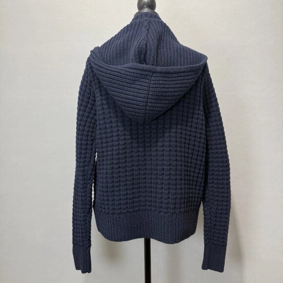 Tommy Hilfiger Waffle Chunky Knit Wool Bld Cardigan Womens L Sweater Collar Hood - Picture 3 of 11